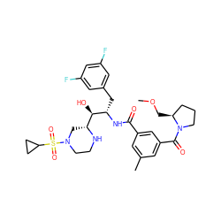 COC[C@H]1CCCN1C(=O)c1cc(C)cc(C(=O)N[C@@H](Cc2cc(F)cc(F)c2)[C@H](O)[C@H]2CN(S(=O)(=O)C3CC3)CCN2)c1 ZINC000049803209