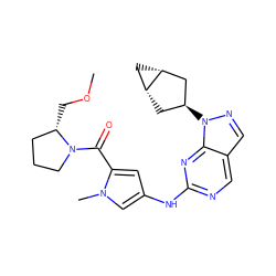 COC[C@H]1CCCN1C(=O)c1cc(Nc2ncc3cnn([C@H]4C[C@@H]5C[C@@H]5C4)c3n2)cn1C ZINC000101500502