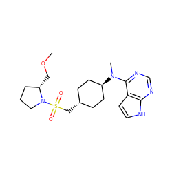 COC[C@H]1CCCN1S(=O)(=O)C[C@H]1CC[C@H](N(C)c2ncnc3[nH]ccc23)CC1 ZINC000261085932