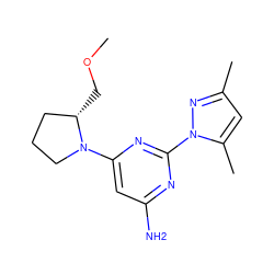 COC[C@H]1CCCN1c1cc(N)nc(-n2nc(C)cc2C)n1 ZINC000040919288