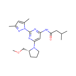 COC[C@H]1CCCN1c1cc(NC(=O)CC(C)C)nc(-n2nc(C)cc2C)n1 ZINC000040410541