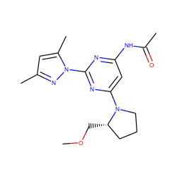 COC[C@H]1CCCN1c1cc(NC(C)=O)nc(-n2nc(C)cc2C)n1 ZINC000040394057