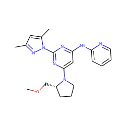 COC[C@H]1CCCN1c1cc(Nc2ccccn2)nc(-n2nc(C)cc2C)n1 ZINC000095922004