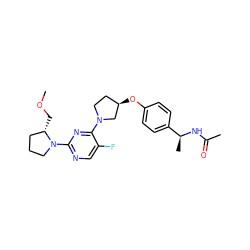 COC[C@H]1CCCN1c1ncc(F)c(N2CC[C@@H](Oc3ccc([C@H](C)NC(C)=O)cc3)C2)n1 ZINC000261154843