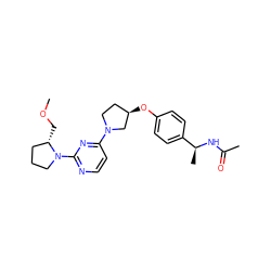 COC[C@H]1CCCN1c1nccc(N2CC[C@@H](Oc3ccc([C@H](C)NC(C)=O)cc3)C2)n1 ZINC000261182903