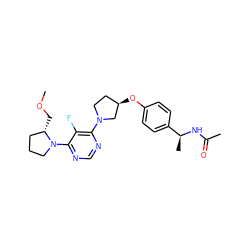 COC[C@H]1CCCN1c1ncnc(N2CC[C@@H](Oc3ccc([C@H](C)NC(C)=O)cc3)C2)c1F ZINC000261103252