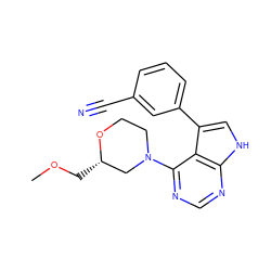 COC[C@H]1CN(c2ncnc3[nH]cc(-c4cccc(C#N)c4)c23)CCO1 ZINC000210724230