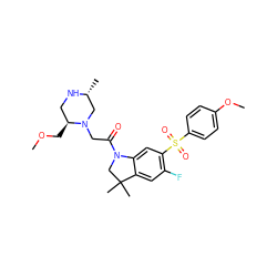 COC[C@H]1CN[C@H](C)CN1CC(=O)N1CC(C)(C)c2cc(F)c(S(=O)(=O)c3ccc(OC)cc3)cc21 ZINC000219004679