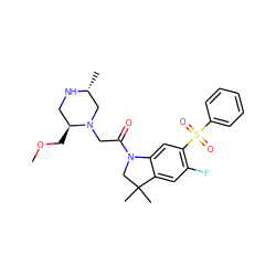 COC[C@H]1CN[C@H](C)CN1CC(=O)N1CC(C)(C)c2cc(F)c(S(=O)(=O)c3ccccc3)cc21 ZINC000221249477