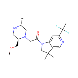 COC[C@H]1CN[C@H](C)CN1CC(=O)N1CC(C)(C)c2cnc(C(C)(F)F)cc21 ZINC000219015897