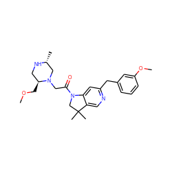 COC[C@H]1CN[C@H](C)CN1CC(=O)N1CC(C)(C)c2cnc(Cc3cccc(OC)c3)cc21 ZINC000221250402