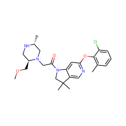 COC[C@H]1CN[C@H](C)CN1CC(=O)N1CC(C)(C)c2cnc(Oc3c(C)cccc3Cl)cc21 ZINC000219007686