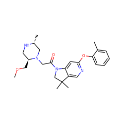 COC[C@H]1CN[C@H](C)CN1CC(=O)N1CC(C)(C)c2cnc(Oc3ccccc3C)cc21 ZINC000219002005