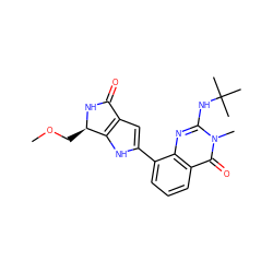 COC[C@H]1NC(=O)c2cc(-c3cccc4c(=O)n(C)c(NC(C)(C)C)nc34)[nH]c21 ZINC000222404408