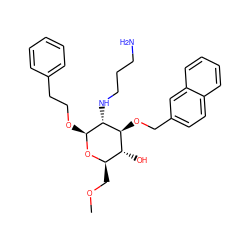 COC[C@H]1O[C@@H](OCCc2ccccc2)[C@H](NCCCN)[C@@H](OCc2ccc3ccccc3c2)[C@@H]1O ZINC000064459436