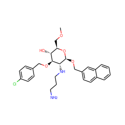 COC[C@H]1O[C@@H](OCc2ccc3ccccc3c2)[C@H](NCCCN)[C@@H](OCc2ccc(Cl)cc2)[C@@H]1O ZINC000064426540