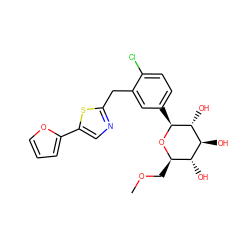 COC[C@H]1O[C@@H](c2ccc(Cl)c(Cc3ncc(-c4ccco4)s3)c2)[C@H](O)[C@@H](O)[C@@H]1O ZINC000066251981