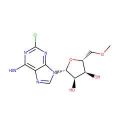 COC[C@H]1O[C@@H](n2cnc3c(N)nc(Cl)nc32)[C@H](O)[C@@H]1O ZINC000013863889