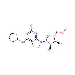 COC[C@H]1O[C@@H](n2cnc3c(NC4CCCC4)nc(Cl)nc32)[C@H](O)[C@@H]1O ZINC000013863890