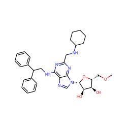 COC[C@H]1O[C@@H](n2cnc3c(NCC(c4ccccc4)c4ccccc4)nc(CNC4CCCCC4)nc32)[C@H](O)[C@@H]1O ZINC000029127058