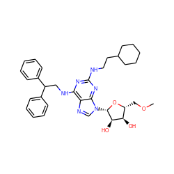 COC[C@H]1O[C@@H](n2cnc3c(NCC(c4ccccc4)c4ccccc4)nc(NCCC4CCCCC4)nc32)[C@H](O)[C@@H]1O ZINC000029127098