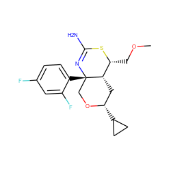 COC[C@H]1SC(N)=N[C@@]2(c3ccc(F)cc3F)CO[C@@H](C3CC3)C[C@@H]12 ZINC000209346082