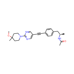 COC1(C)CCN(c2ncc(C#Cc3ccc(C[C@@H](C)NC(C)=O)cc3)cn2)CC1 ZINC000113411709