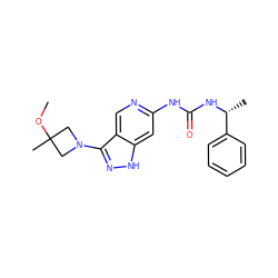 COC1(C)CN(c2n[nH]c3cc(NC(=O)N[C@H](C)c4ccccc4)ncc23)C1 ZINC000210810046