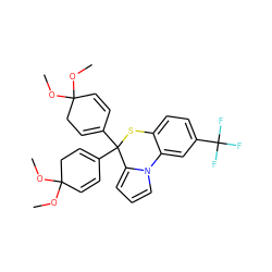 COC1(OC)C=CC(C2(C3=CCC(OC)(OC)C=C3)Sc3ccc(C(F)(F)F)cc3-n3cccc32)=CC1 ZINC000028756498