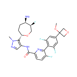 COC1(c2cc(F)c(-c3nc(C(=O)Nc4cnn(C)c4[C@@H]4CC[C@@H](N)[C@@H](F)CO4)ccc3F)c(F)c2)COC1 ZINC000216886401