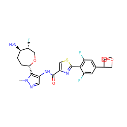 COC1(c2cc(F)c(-c3nc(C(=O)Nc4cnn(C)c4[C@@H]4CC[C@@H](N)[C@H](F)CO4)cs3)c(F)c2)COC1 ZINC000216890590