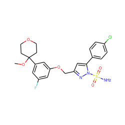 COC1(c2cc(F)cc(OCc3cc(-c4ccc(Cl)cc4)n(S(N)(=O)=O)n3)c2)CCOCC1 ZINC000013439549