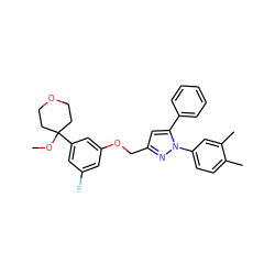 COC1(c2cc(F)cc(OCc3cc(-c4ccccc4)n(-c4ccc(C)c(C)c4)n3)c2)CCOCC1 ZINC000013585670