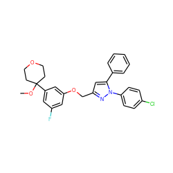 COC1(c2cc(F)cc(OCc3cc(-c4ccccc4)n(-c4ccc(Cl)cc4)n3)c2)CCOCC1 ZINC000013585663