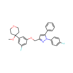 COC1(c2cc(F)cc(OCc3cc(-c4ccccc4)n(-c4ccc(F)cc4)n3)c2)CCOCC1 ZINC000013585660