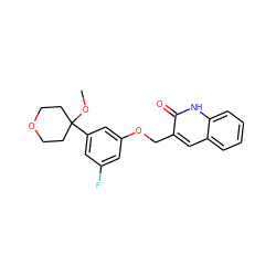 COC1(c2cc(F)cc(OCc3cc4ccccc4[nH]c3=O)c2)CCOCC1 ZINC000013725466