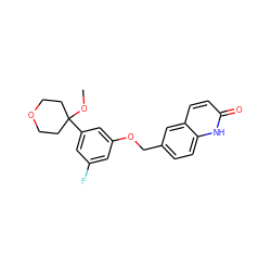 COC1(c2cc(F)cc(OCc3ccc4[nH]c(=O)ccc4c3)c2)CCOCC1 ZINC000013725474