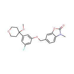 COC1(c2cc(F)cc(OCc3ccc4c(c3)oc(=O)n4C)c2)CCOCC1 ZINC000013725502