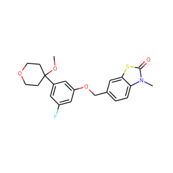 COC1(c2cc(F)cc(OCc3ccc4c(c3)sc(=O)n4C)c2)CCOCC1 ZINC000000603618