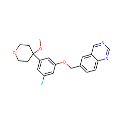 COC1(c2cc(F)cc(OCc3ccc4ncncc4c3)c2)CCOCC1 ZINC000013725458