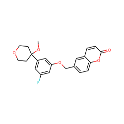 COC1(c2cc(F)cc(OCc3ccc4oc(=O)ccc4c3)c2)CCOCC1 ZINC000013725490