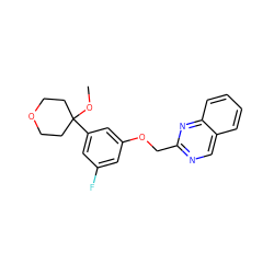 COC1(c2cc(F)cc(OCc3ncc4ccccc4n3)c2)CCOCC1 ZINC000013725454
