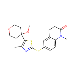 COC1(c2sc(Sc3ccc4c(c3)CCC(=O)N4C)nc2C)CCOCC1 ZINC000027307160