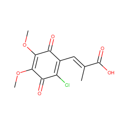 COC1=C(OC)C(=O)C(/C=C(\C)C(=O)O)=C(Cl)C1=O ZINC000049695349