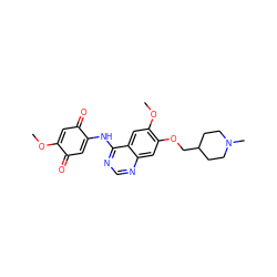 COC1=CC(=O)C(Nc2ncnc3cc(OCC4CCN(C)CC4)c(OC)cc23)=CC1=O ZINC000101068438