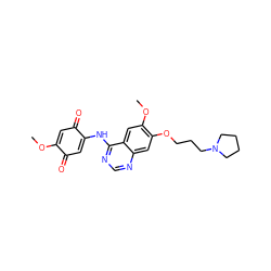 COC1=CC(=O)C(Nc2ncnc3cc(OCCCN4CCCC4)c(OC)cc23)=CC1=O ZINC000101033336