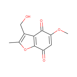 COC1=CC(=O)c2oc(C)c(CO)c2C1=O ZINC000212380872
