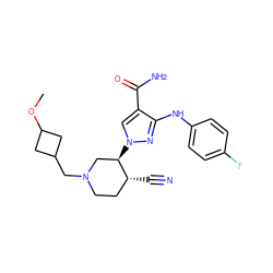 COC1CC(CN2CC[C@@H](C#N)[C@H](n3cc(C(N)=O)c(Nc4ccc(F)cc4)n3)C2)C1 ZINC000205073516