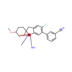 COC1CCC2(CC1)Cc1cc(F)c(-c3cccc(C#N)c3)cc1[C@]21N=C(N)N(C)C1=O ZINC000201213294