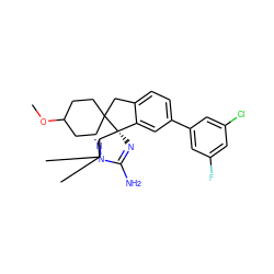 COC1CCC2(CC1)Cc1ccc(-c3cc(F)cc(Cl)c3)cc1[C@]21N=C(N)N2CC(C)(C)CN=C21 ZINC000199086063